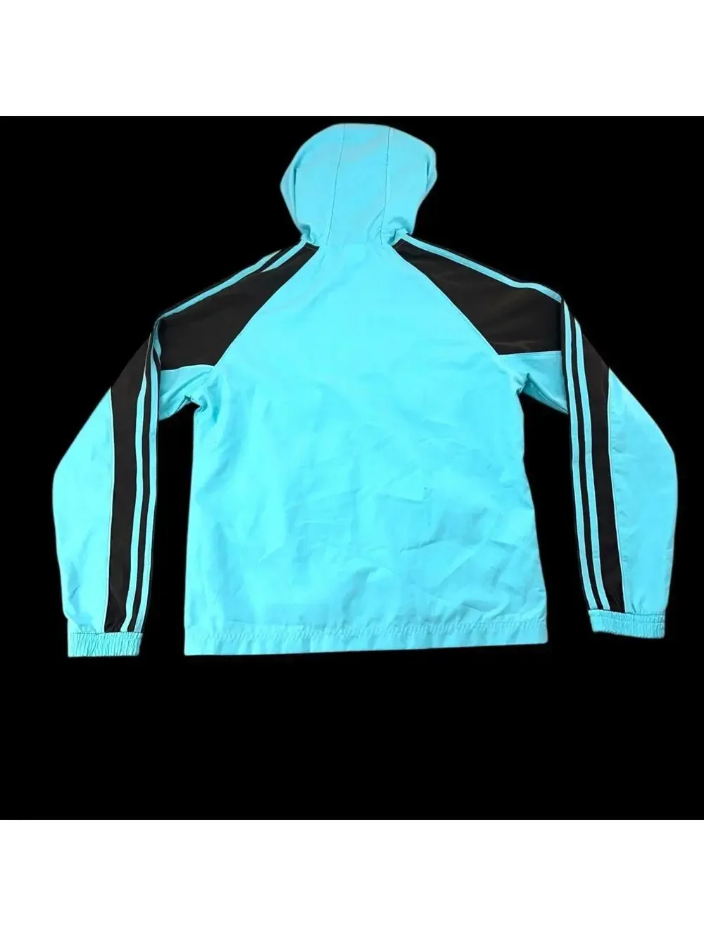 Adidas Vintage Blue Hoodie Jacket with Brown Stripes Streetwear Skater